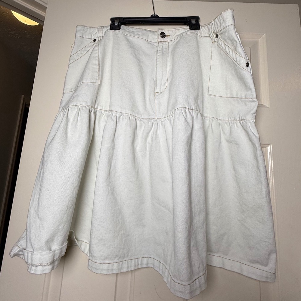 Mainstreet Blues‎ White Denim Tiered Ruffle Skirt Womens 20W Cotton Midi Skirt